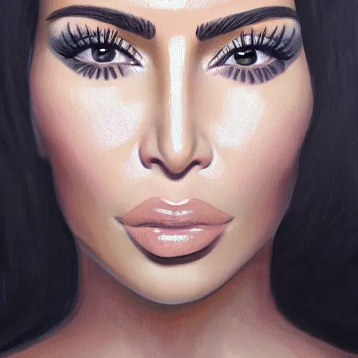 Prompt: a symmetrical portrait of kim kardashian, oil painting, pale colors, high detail, 8 k, wide angle, trending on artstation,