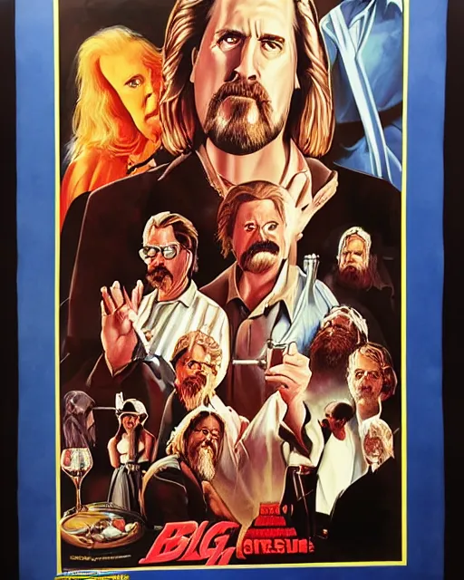 Prompt: the big lebowski, airbrush, drew struzan illustration art, key art, movie poster