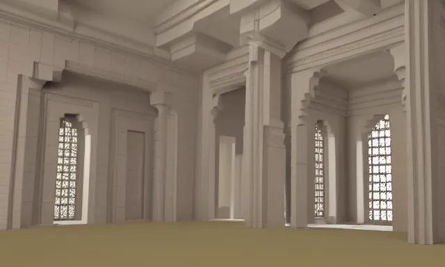 Prompt: 3d lowpoly hindu temple mosque interior