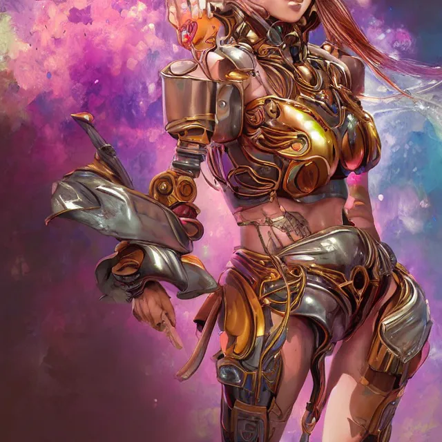 Image similar to studio portrait of lawful good colorful female holy mecha paladin absurdly beautiful, elegant, young swimsuit model, ultrafine hyperrealistic detailed face illustration by kim jung gi, irakli nadar, intricate linework, sharp focus, bright colors, matte, octopath traveler, final fantasy, unreal engine highly rendered, global illumination, radiant light, intricate environment