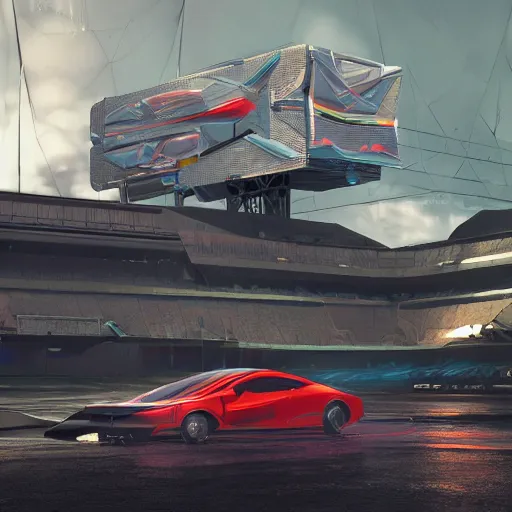 Image similar to sci-fi cars : wall near structure on : the coronation of napoleon painting : and digital billboard in the middle, unreal engine 5, keyshot, octane, artstation trending, ultra high detail, ultra realistic, cinematic, 8k, 16k, in style of zaha hadid, in plastic, dark, tilt shift,