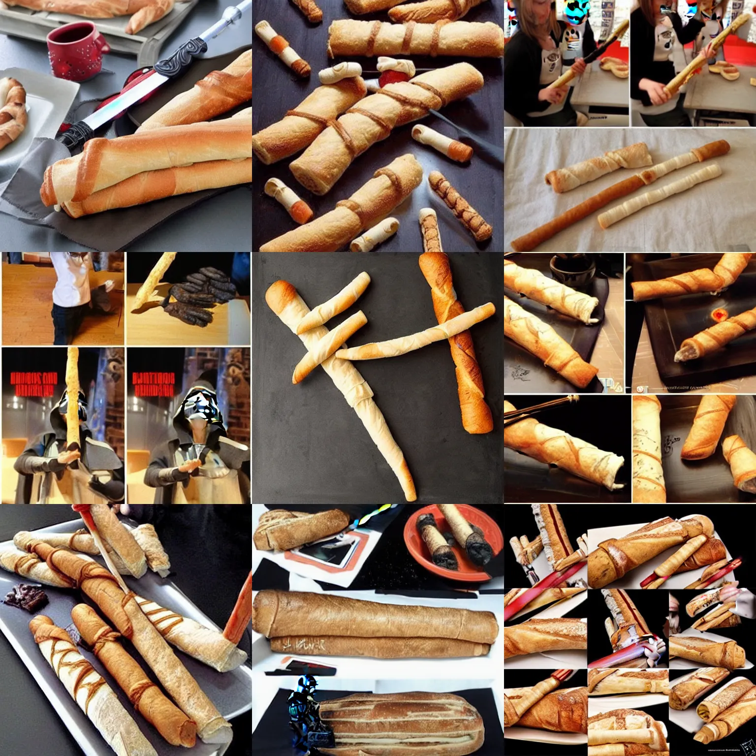 Prompt: StarWars with baguettes instead of lightsabers