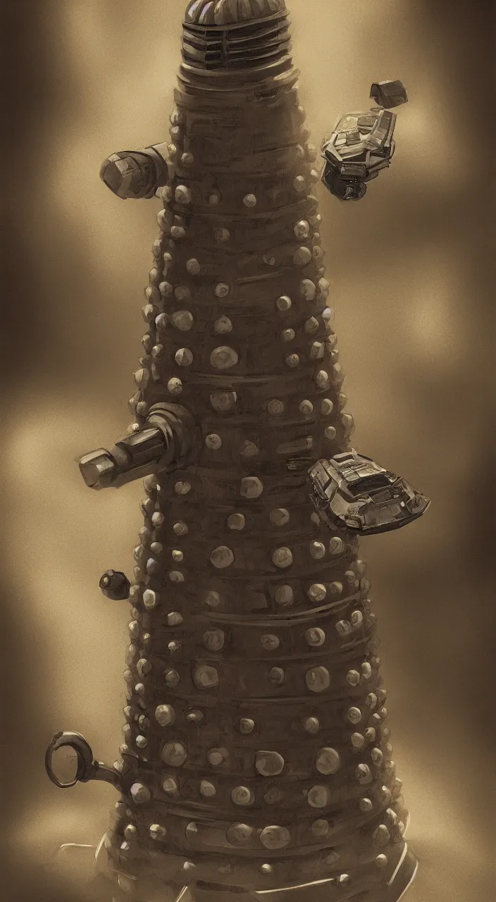 Prompt: Portrait of a Dalek, professional, concept art, cinematic, contrast