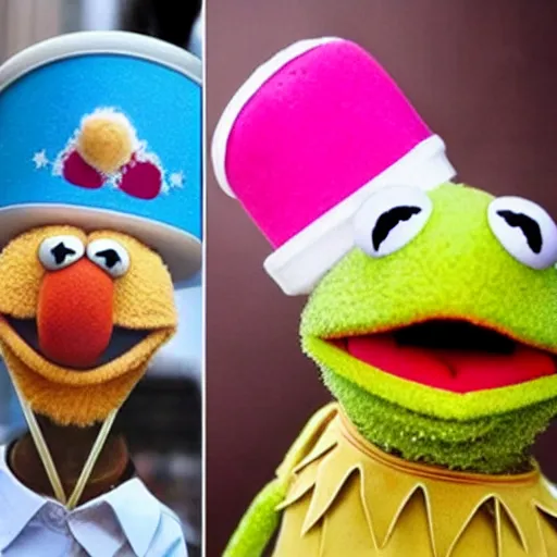 Image similar to muppets wearing ice cream hats