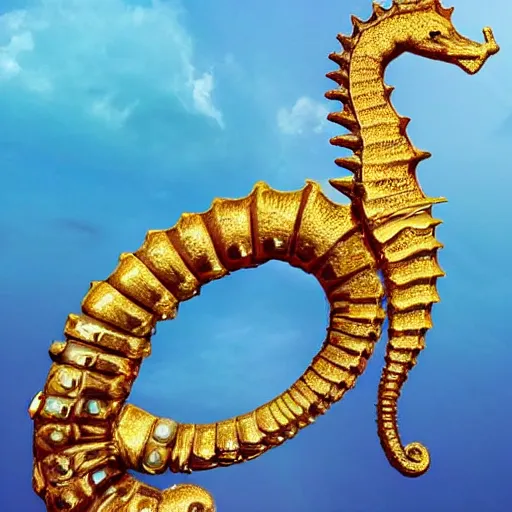 Prompt: the battle is a seahorse, 8 k resolution digital art by thomas erickson and taro okamoto, trending on artstation a seahorse made out of gold and jewels by a seahorse made out of