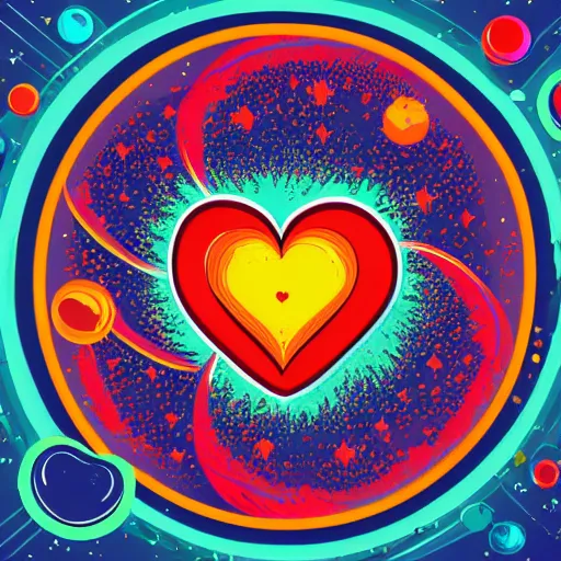 Image similar to 2 planet collapse particle fusion element macro cosmic heart art by butcher billy, sticker, colorful, illustration, highly detailed, simple, smooth and clean vector curves, no jagged lines, vector art, smooth