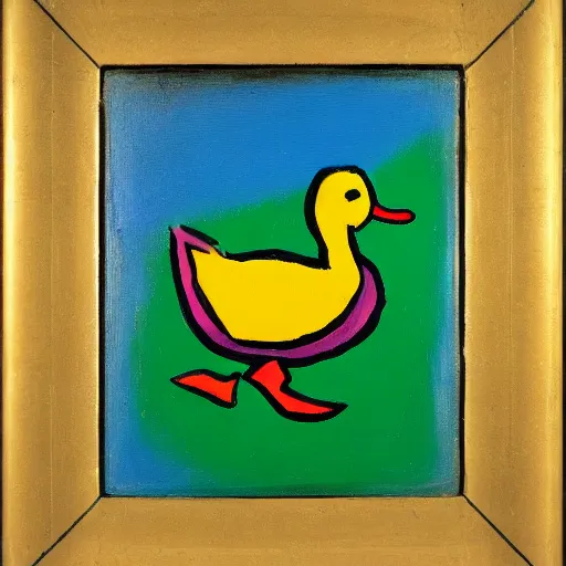 Prompt: a duck on the prowl oil painting john hoyland