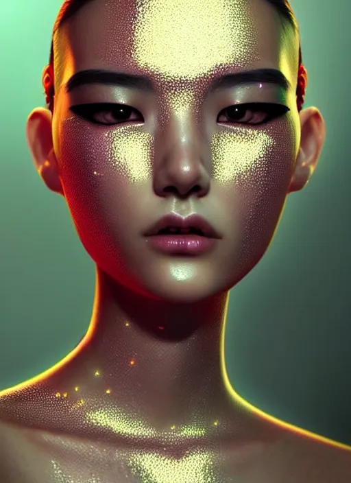 Prompt: photorealistic portrait of oriental female humanoid, glittering skin, cyber neon lights, highly detailed, cyberpunk high fashion, elegant, crispy quality, trending in artstation, trending in pinterest, glamor pose, no signature, no watermark, cinematic, art by pascal blanche
