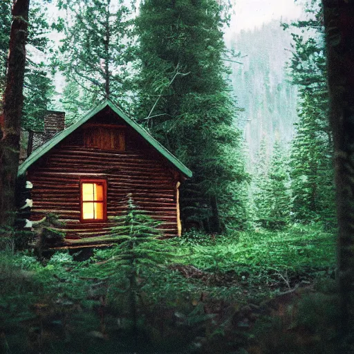 Prompt: cabin in the woods, hyper realistic, photograph, f 8. 0, 3 2 mm, kodak