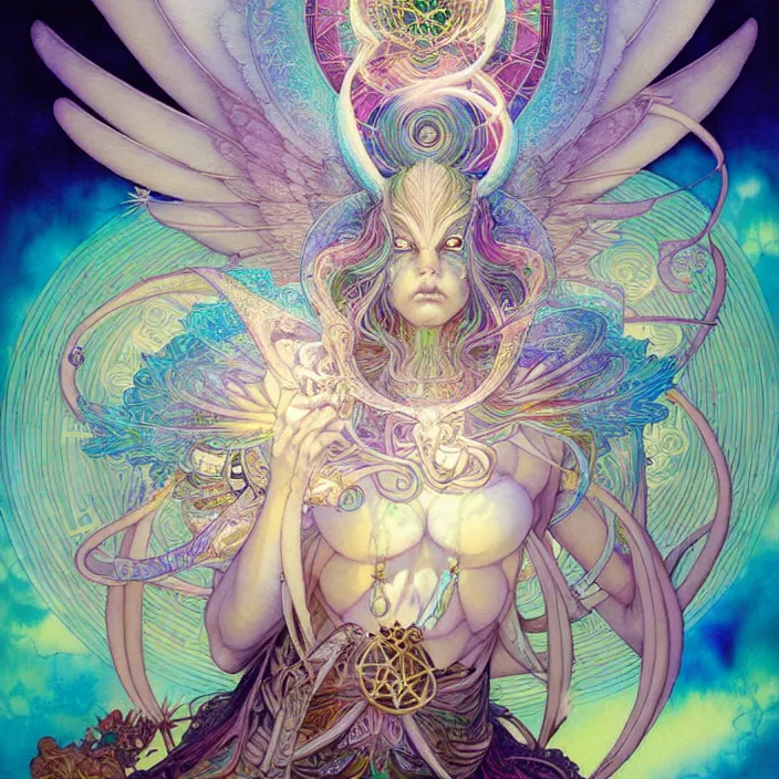 Image similar to psychedelic angelic big chungus by yoshitaka amano, and peter mohrbacher, ayahuasca, sacred geometry, esoteric art, watercolor