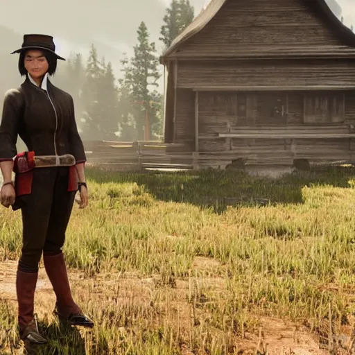 Image similar to toph beifong in red dead redemption 2, character render, full body shot, highly detailed, in game render