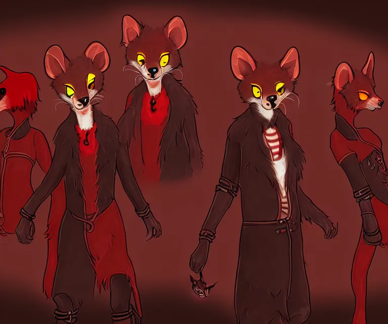 Image similar to furry - male - red - black - weasel - necromancer - fursona uhd ue 5 visual novel pc game expressions