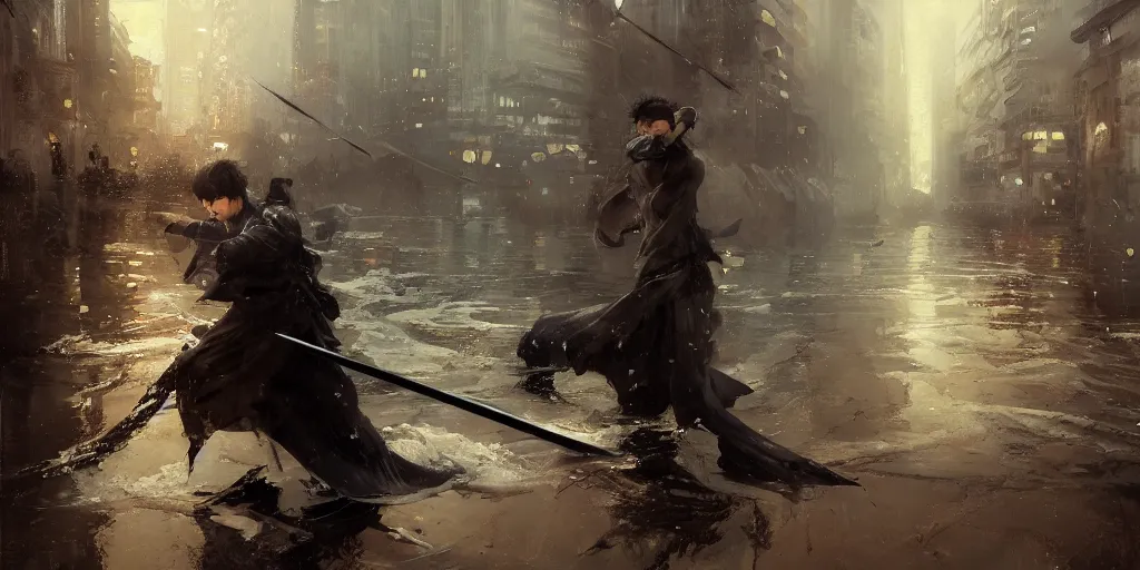 Image similar to highly detailed beautiful oil painting of samourai, splash, sharp focus, dramatic, dynamic lighting, elegant, harmony, beauty, masterpiece, by riccardo federici, by james jean, by craig mullins, by jeremy mann, by makoto shinkai, by krenz cushart, by greg rutkowski, illustration, ink draw, pen