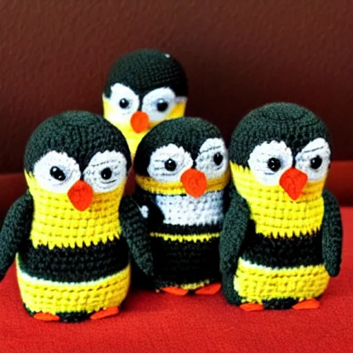 Prompt: crocheted penguins,