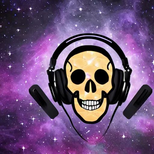 Image similar to skull with honeycomb head wearing headphones, cosmic horror, d&d, technology and magic, high resolution, intricate detail,