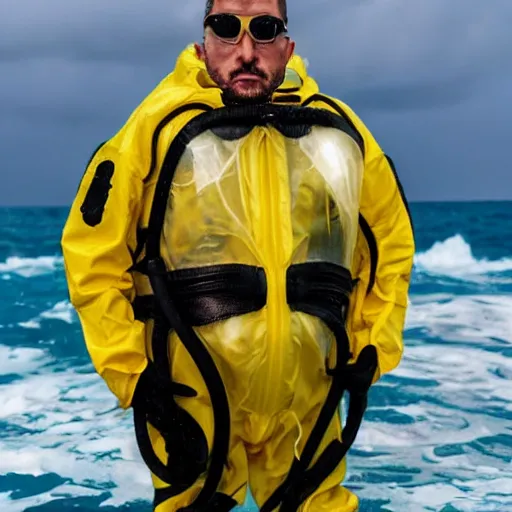 man wearing a chemical hazard suit in an ocean oft | Stable Diffusion ...