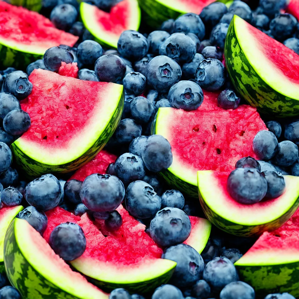 Image similar to blueberry that looks like a watermelon, hyper real, food photography, high quality