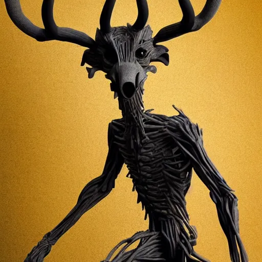 Image similar to a humanoid fantasy species with leathery gray skin, a wiry build, lanky arms, claws, four-fingered hands, two sleek horns, a long snout, yellow eyes, and fangs