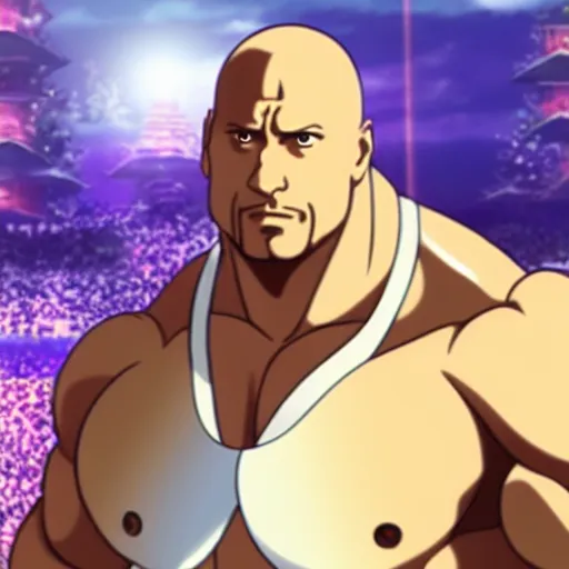 Image similar to dwayne johnson as anime character, kyoto animation, magical