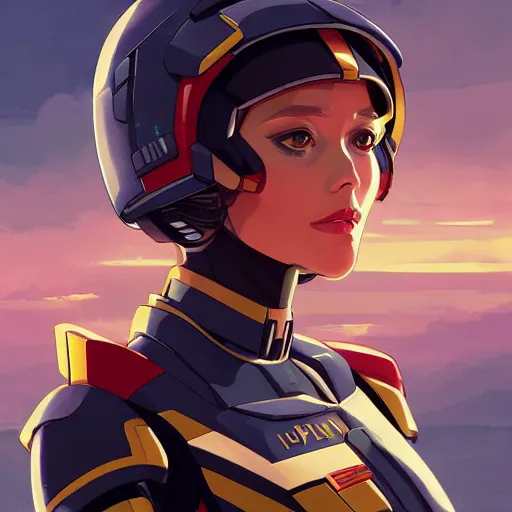 Image similar to a portrait of a stunning beautiful elite elizabeth olsen gundam pilot, with an intricate, detailed, urban inspired hiphop afro futuristic helmet, vector behance hd jesper ejsing, rhads, makoto shinkai, lois van baarle, ilya kuvshinov, rossdraws, hd, 3 2 k, ilya kuvshinov, gustav klimt