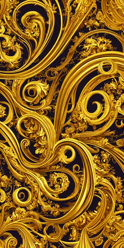 Prompt: the source of future growth dramatic, elaborate emotive Golden Baroque and Rococo styles to emphasise beauty as a transcendental, seamless pattern, symmetrical, large motifs, sistine chapel ceiling, 8k image, supersharp, spirals and swirls, Gold black and rainbow colors, perfect symmetry, 3D, no blur, sharp focus, photorealistic, insanely detailed and intricate, cinematic lighting, Octane render, epic scene, 8K