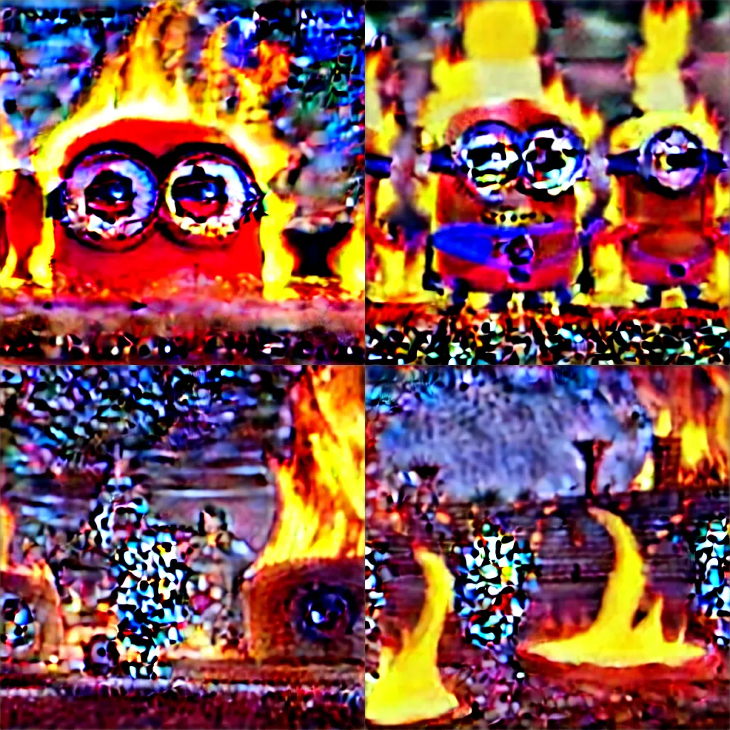 Prompt: minions and nero starting the burning of rome, pixar render 4K