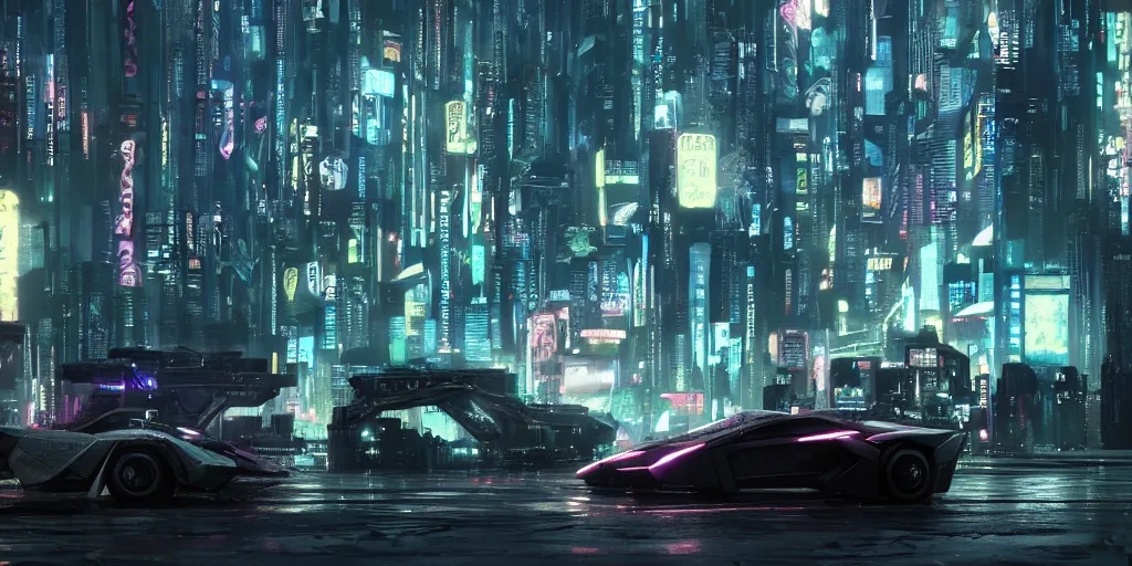Image similar to cyberpunk city, cyberpunk car lamborgini counatch, blade runner style, visual byoperator roger deakins, by neill blomkamp, elysium and altered carbon style, extreamly detailed, by ghost in the shell, by mamoru oshii