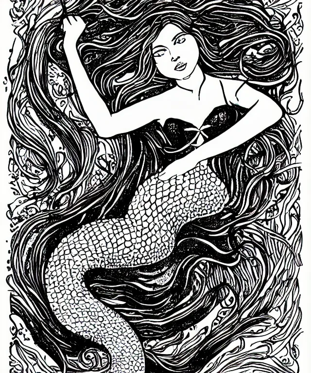 Image similar to black and white illustration, mermaid