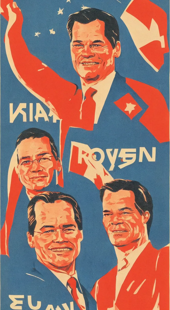 Prompt: Soviet propaganda poster illustration of Mark Rutte