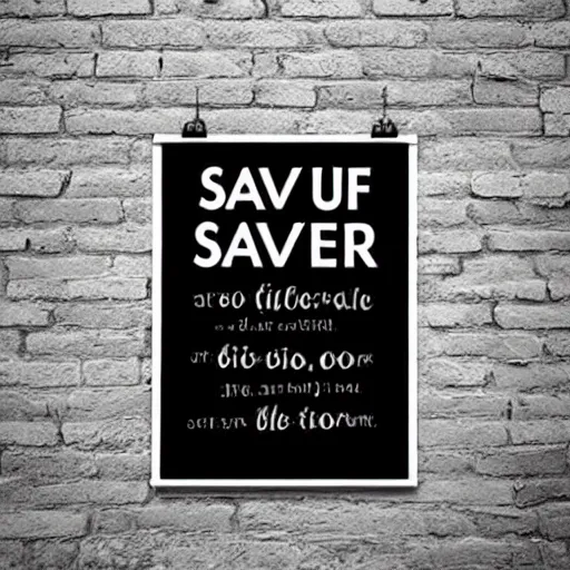 Prompt: huge poster “Save Us From Scissors”, on a brick wall