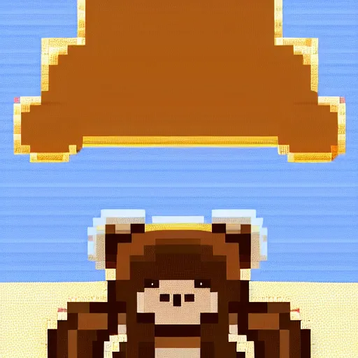 Image similar to a pixel art Teddy bear lounging on the beach