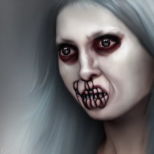 Image similar to a cute scary looking woman photorealistic, 8 k