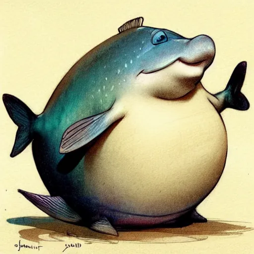 Image similar to ( ( ( ( ( obese rotund flabby cartoon fish. muted colors. ) ) ) ) ) by jean - baptiste monge!!!!!!!!!!!!!!!!!!!!!!!!!!!