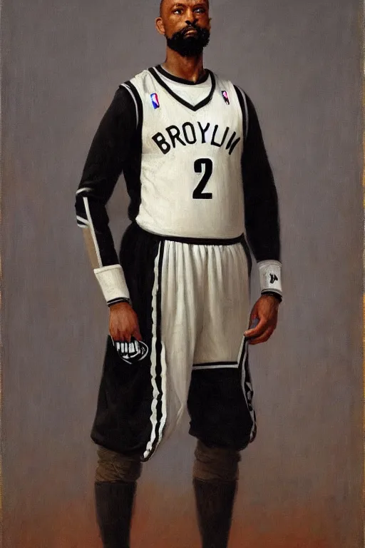 Image similar to full body portrait of the dictator of the brooklyn nets, 1 8 8 9, in full military garb, oil on canvas by william sidney mount, trending on artstation