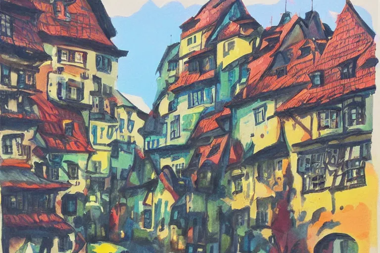 Image similar to !! gouache!! luxemburg in a sunny day, artwork by tooth wu, colorful contrast,!!!! very coherent!!!!, dark shadow, thick lineart