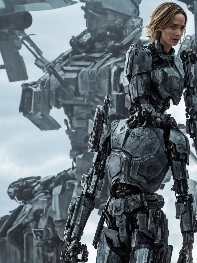 Image similar to emily blunt in futuristic power armor, edge of tomorrow, angel of verdun