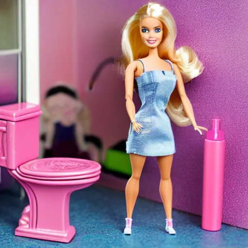 Prompt: barbie doing heroin, toilet, trainstation
