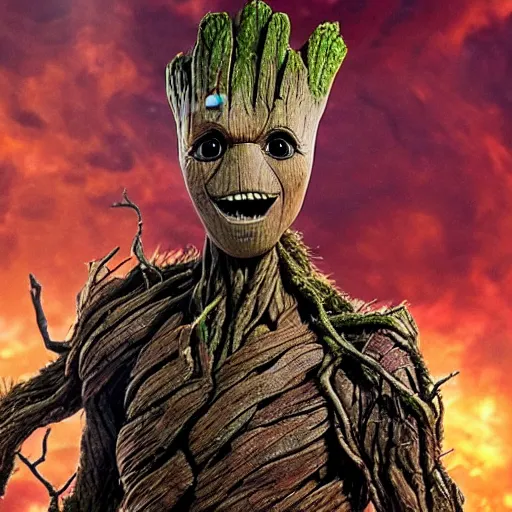 Prompt: groot with metal armor, 4k realistic photo