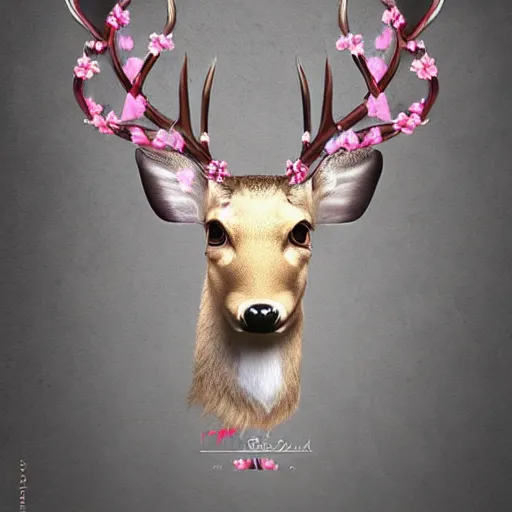 Prompt: professional digital art of a deer with cherry blossom antlers, fantasy, award-winning, 8K, HD, high quality, highly detailed