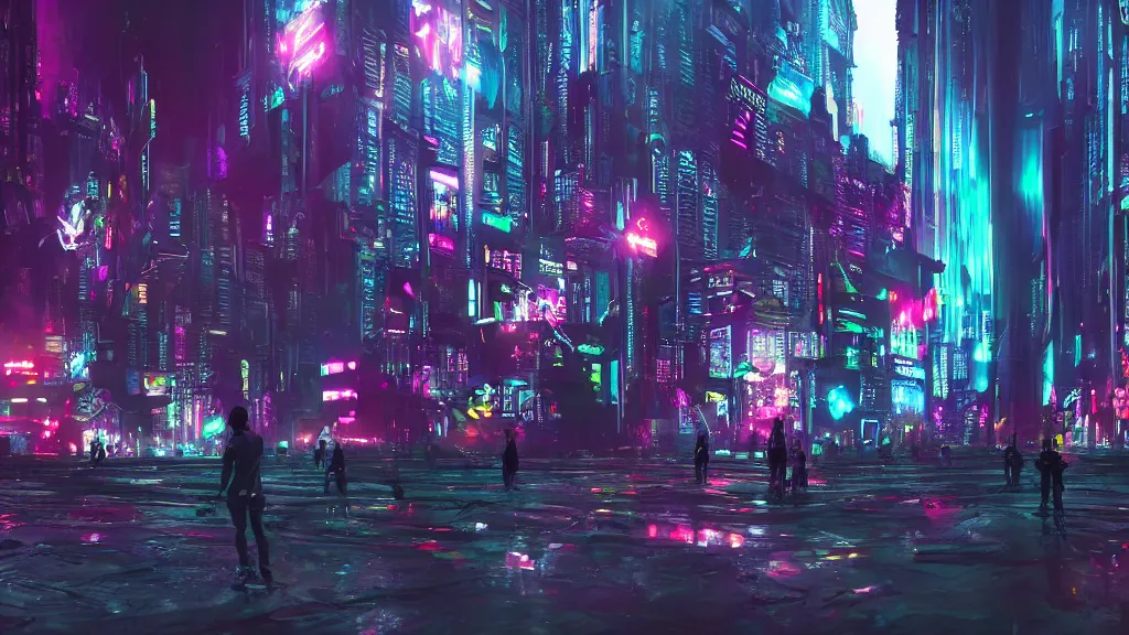 Image similar to glitchcore cyberpunk city, surreal dream-like atmosphere, volumetric lighting, neon ghosts and spirits, highly detailed, digital painting, artstation, concept art, matte, 8k ultraHD octane render