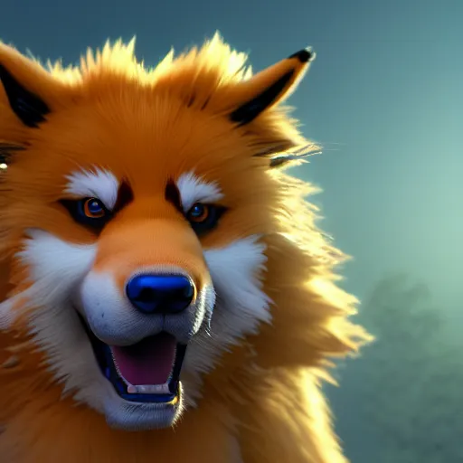Image similar to photography of a realistic arcanine animal, ultra detailed, 8 k, cinematic lighting, natural background, trending on artstation, pokemon