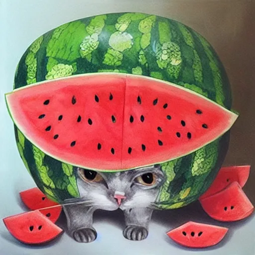 Prompt: watermelon cat