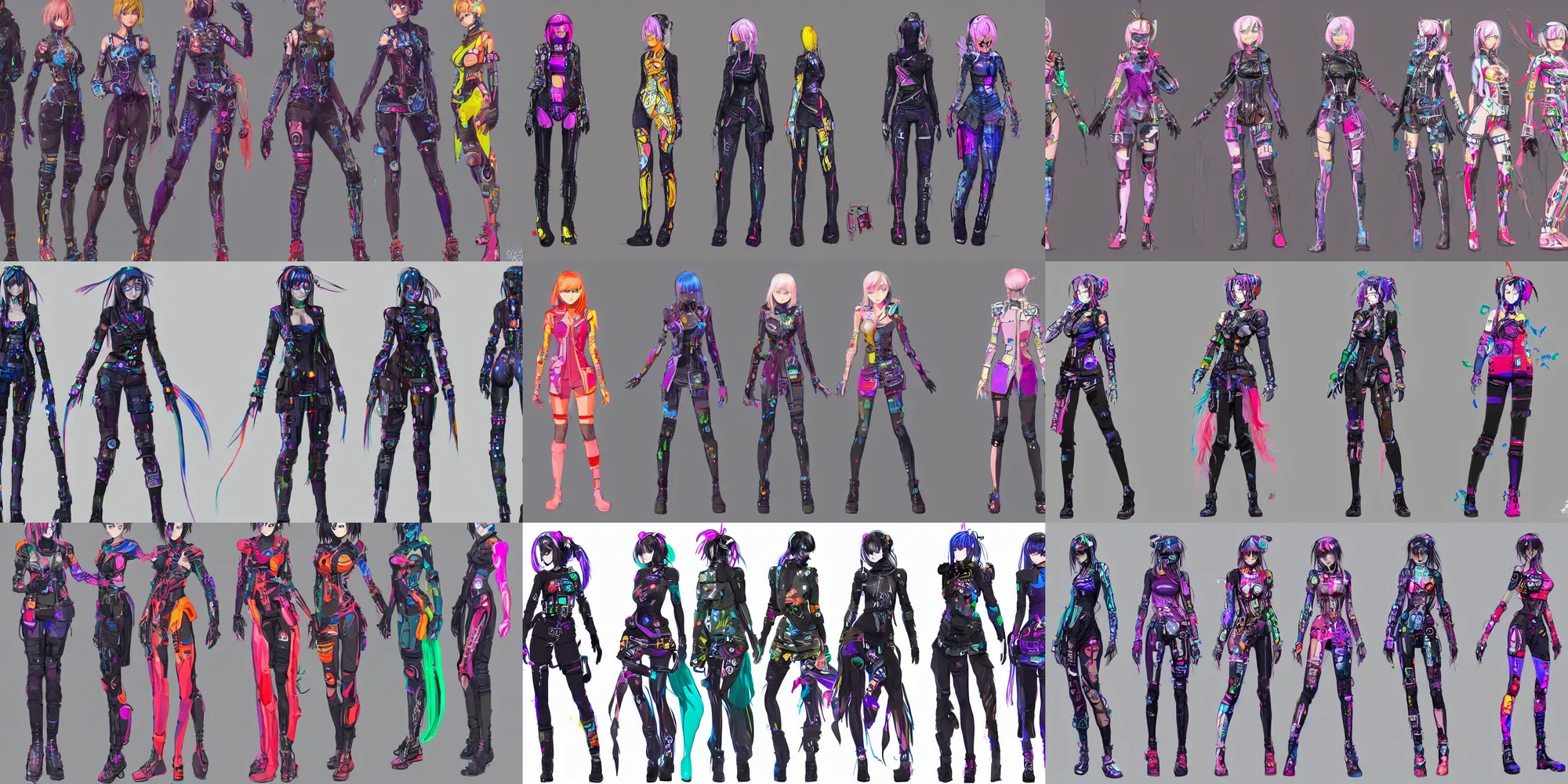 Prompt: detailed colorful full body cyberpunk dress female character concepts by senior concept artist, in the anime film, featured on artstation, anime aesthetic