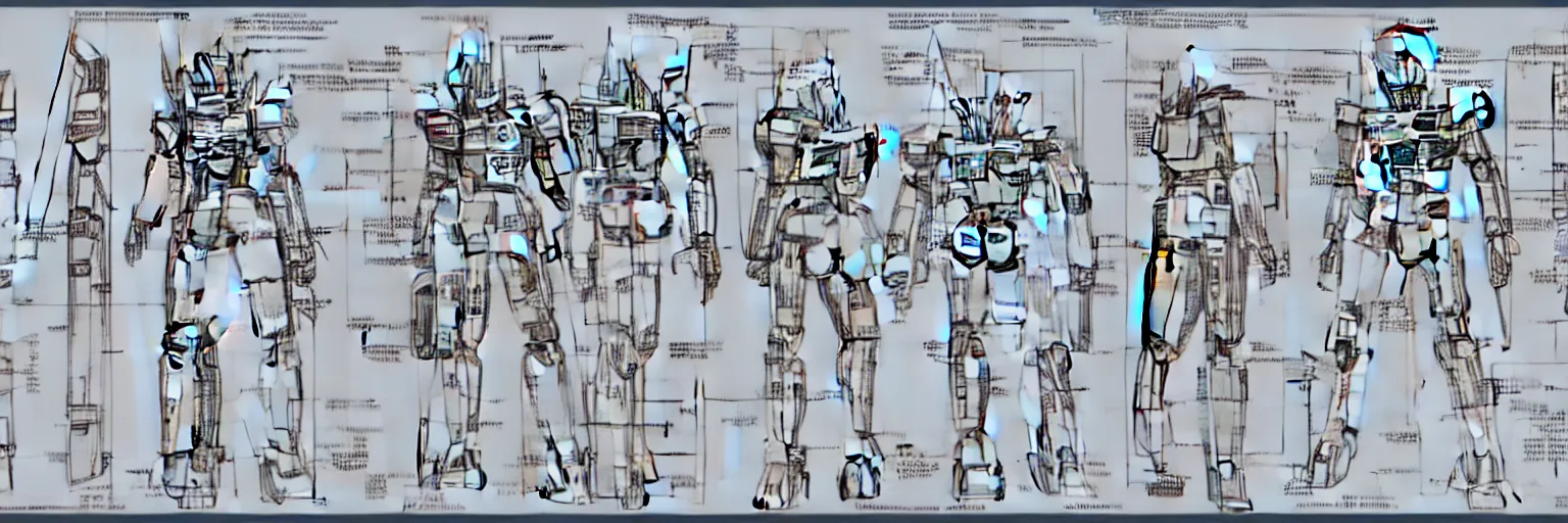 Image similar to highly detailed schematic, technical drawing, GUNDAM frame, parts, annotations