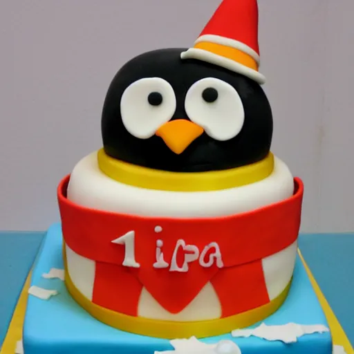 Image similar to birthday cake in the shape of a penguin