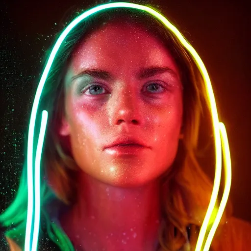 Image similar to human portrait made out of neon rain, handsome, epic detail, rendered in octane, unreal engine