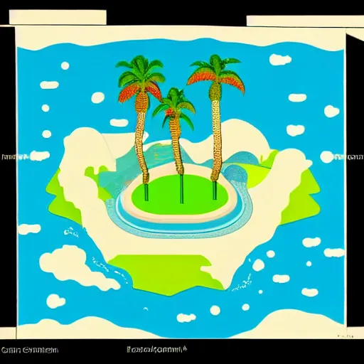 Image similar to isometric view of a small island with a single palm tree by Chiho Aoshima