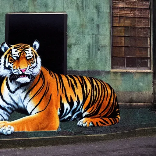 Prompt: tiger, a matte painting by banksy, rewarded