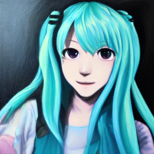 Image similar to Hatsune miku, oil painting