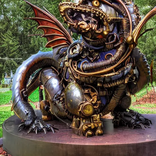 Image similar to a sculpture of a steampunk dragon, photograph